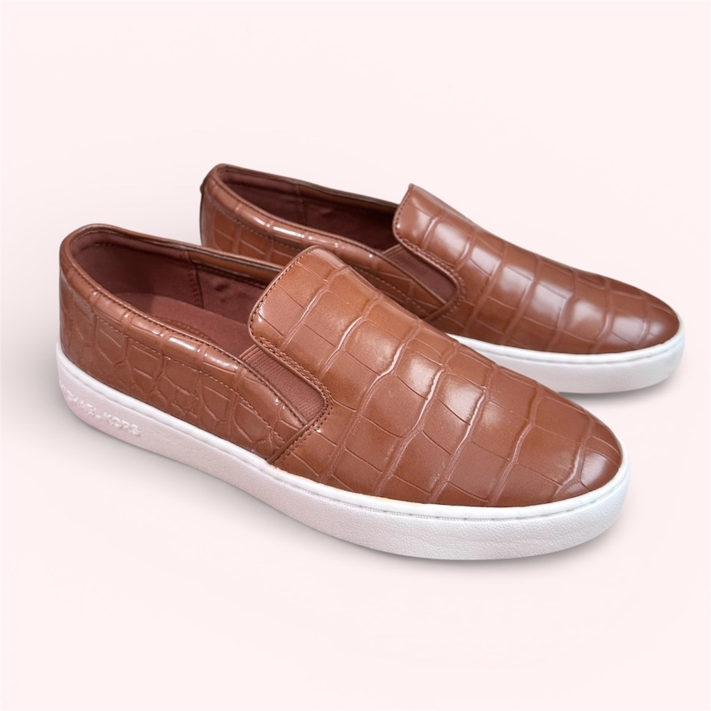 Michael Kors Brown Croc Embossed Slip-On Sneakers